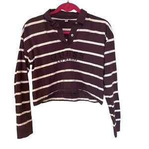 Guess Los Angeles Cropped Polo Top Burgundy Stripe Women’s Small